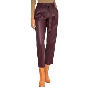 BCBG Black Faux Leather Cropped Belted Pants - Size Medium